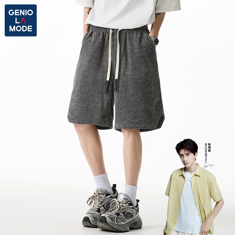 GENIO LAMODE复古条纹短裤男夏季薄款潮流美式凉感休闲裤大码宽松