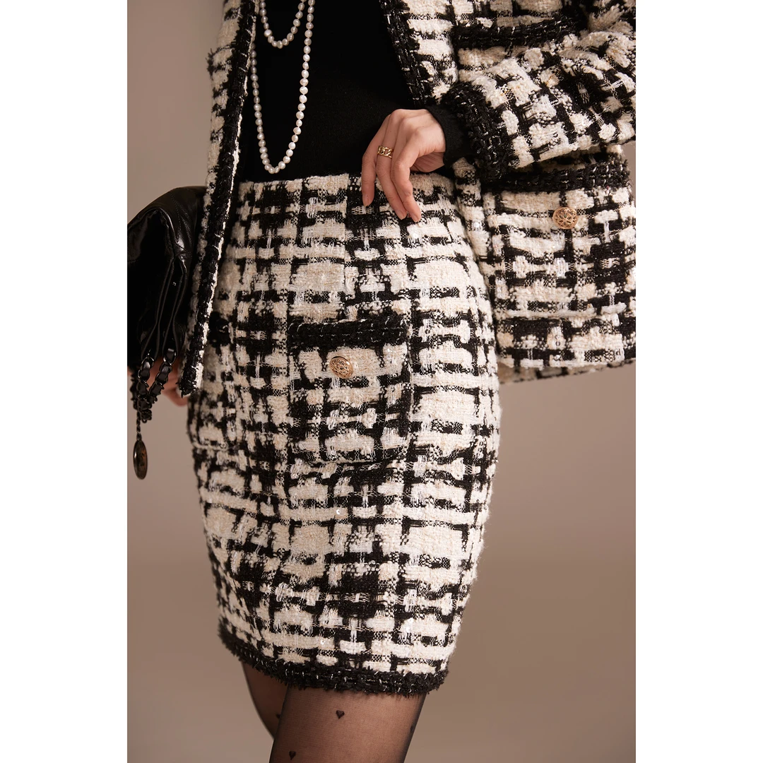 ANNASPEAK云端限量级花纱 混纺Old money高奢金丝线香风半裙