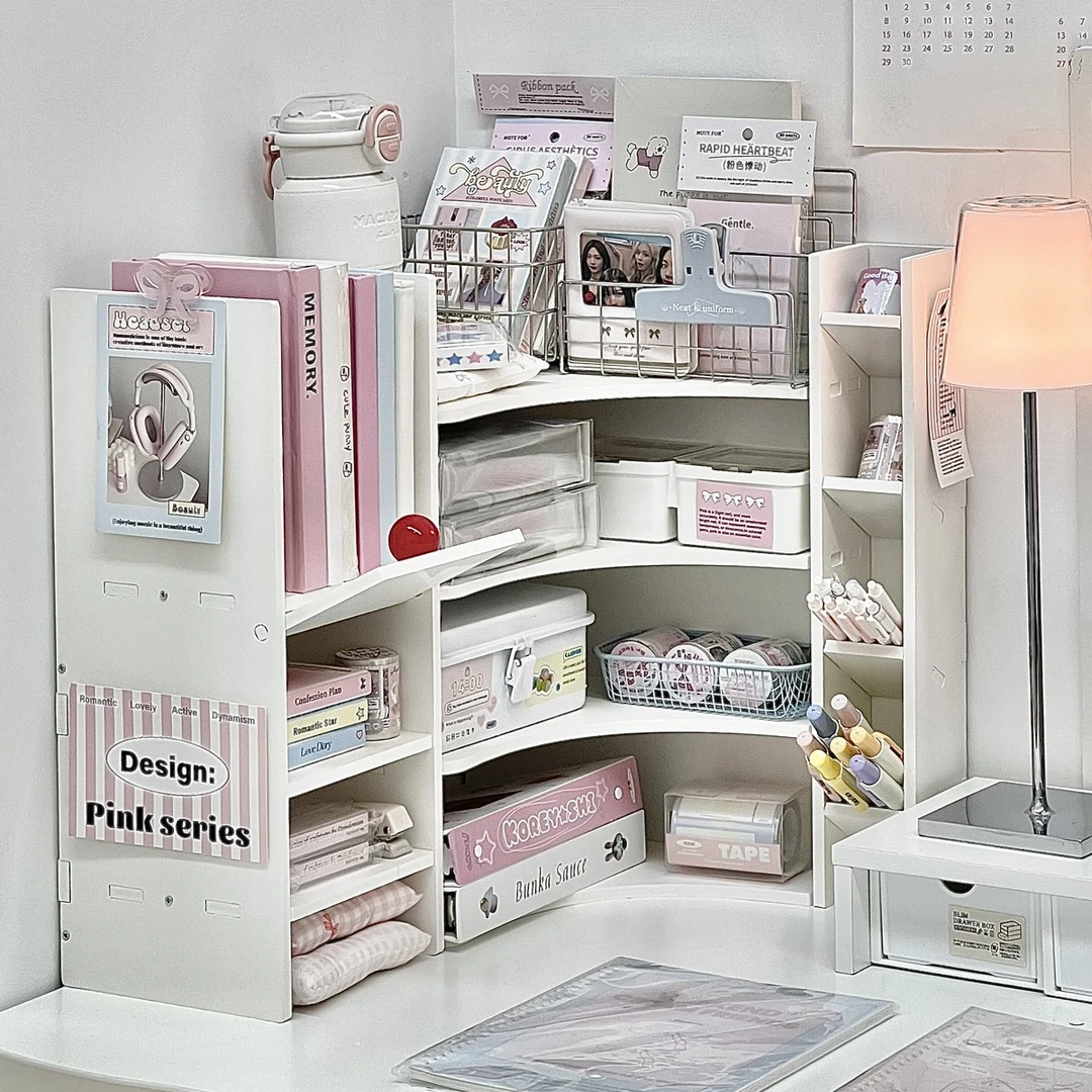 桌面转角置物架学生宿舍文具化妆品书桌工位改造三角多层收纳书架