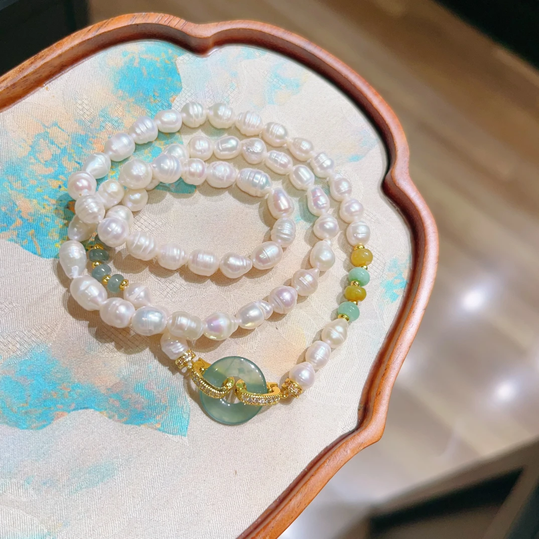 天然a货翡翠平安扣锁骨链毛衣链