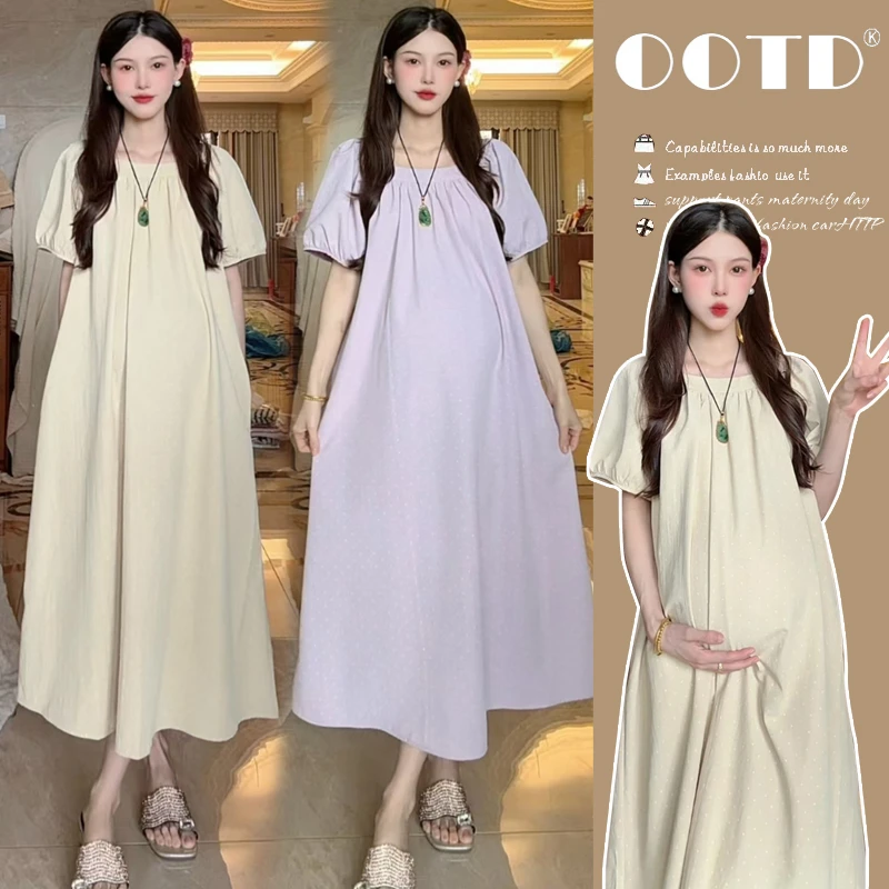 高级感孕妇夏装连衣裙复古洋气波点长裙显瘦遮孕肚宽松夏天裙子薄