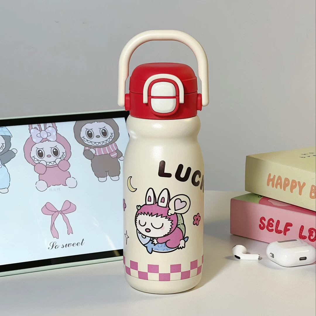 新款316保温杯可爱拉布布便携带提手高颜值吸管双饮可爱学生水杯
