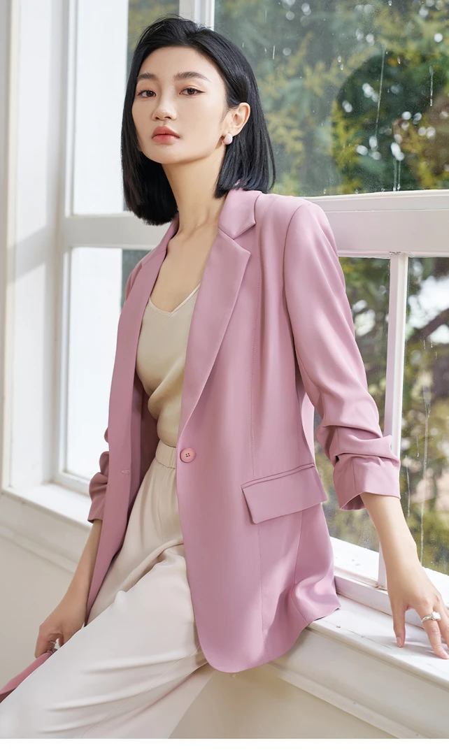 米思阳夏季凉休闲冰冰西装气质通勤修身西服外套女5T25BX6055