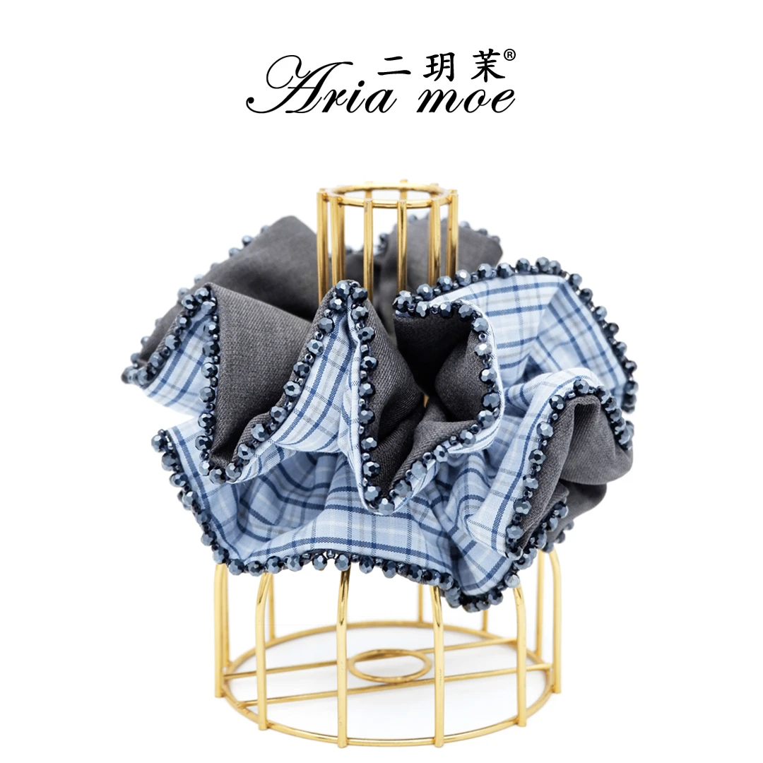 【芭芭贝尔】原创重工水晶拼接格纹高档大肠发圈高级感多层手工头圈