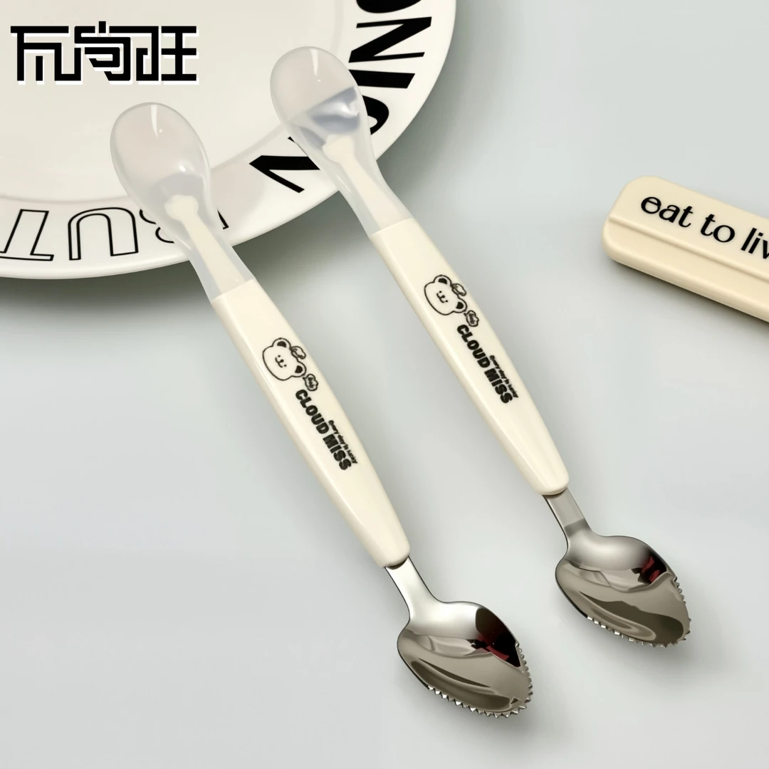 瓦尚旺双头辅食勺304不锈钢儿童勺子居家奶粉咖啡粉舀勺儿童餐勺