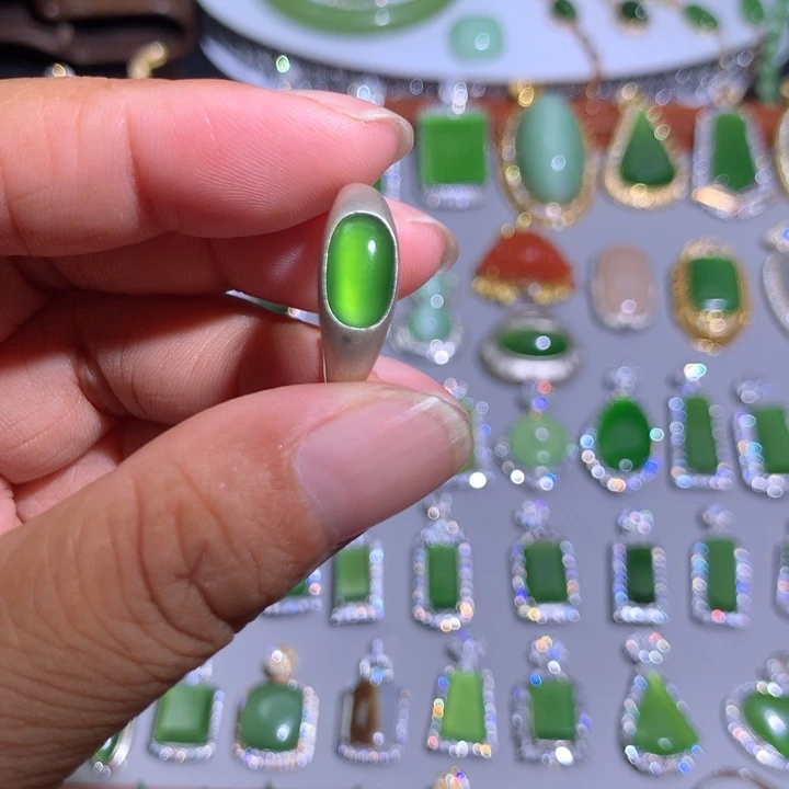 和田玉（碧玉）戒指银S925镶嵌