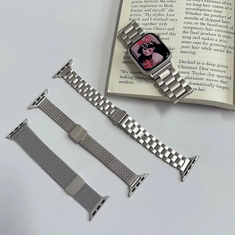 适用苹果手表表带不锈钢磁吸表带可调节时尚新款钢带38/40/41mm