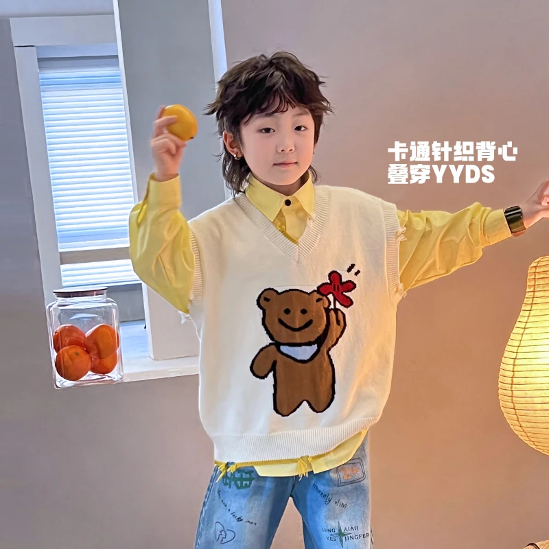 【花花小熊】儿童背心针织2025春季新品休闲卡通叠穿5016237O3