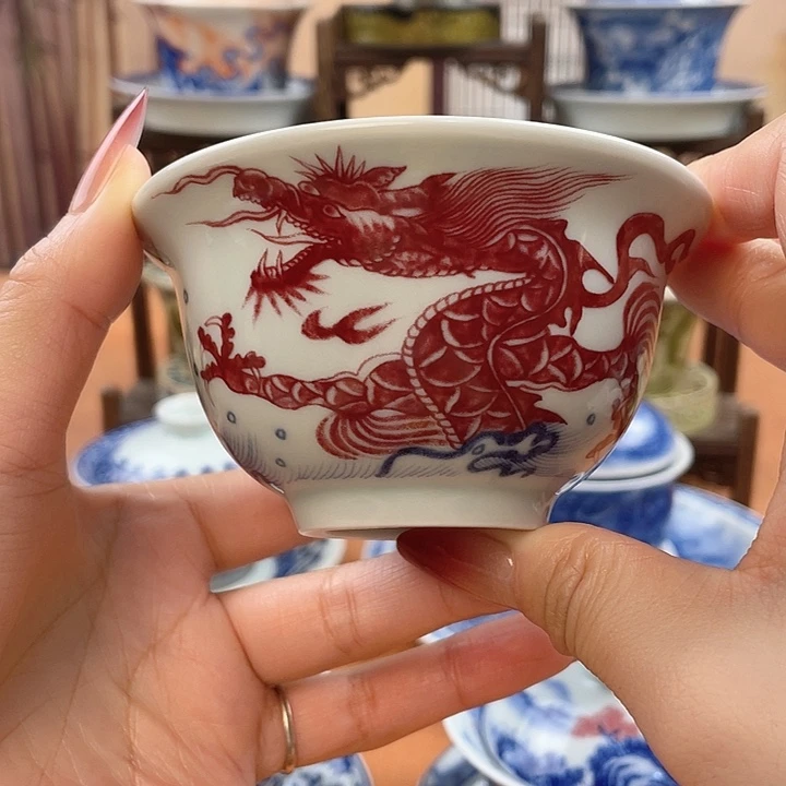 陶摆件鱼化龙压手杯