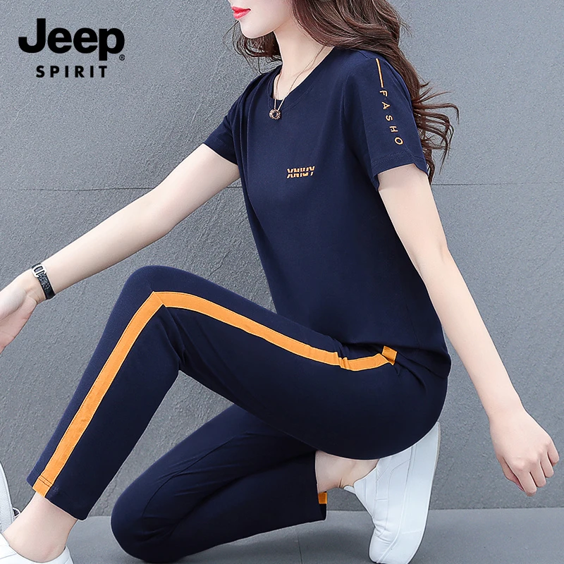 JEEP吉普爆款运动套装2025新款夏季短袖时尚休闲服中年妈妈两件套