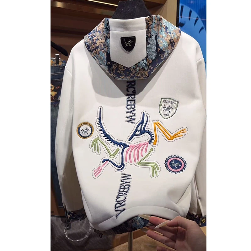 欧洲站轻奢大牌男装外套2025秋季新款设计感鸟家字母刺绣连帽外套