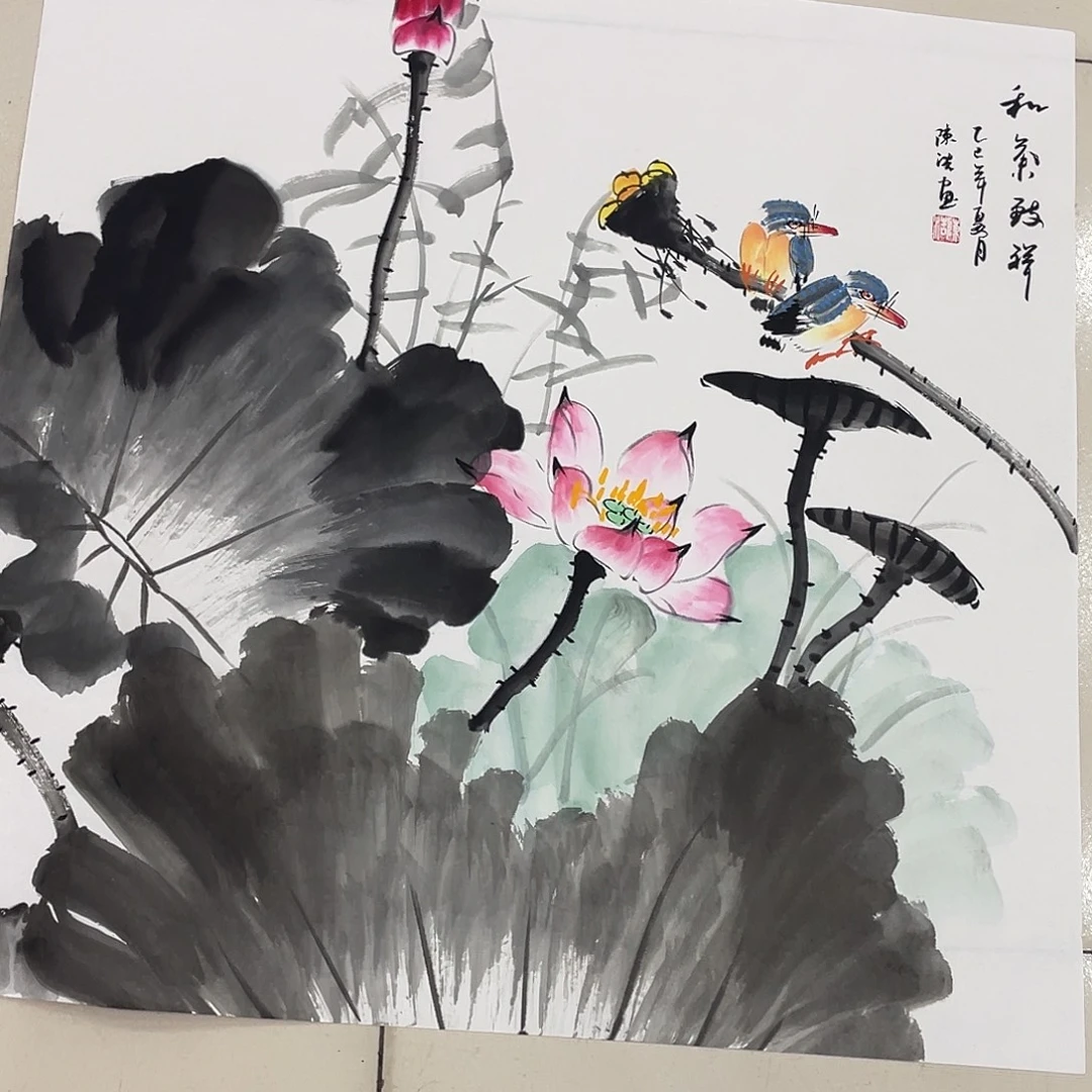 国画纯手绘的花鸟山水