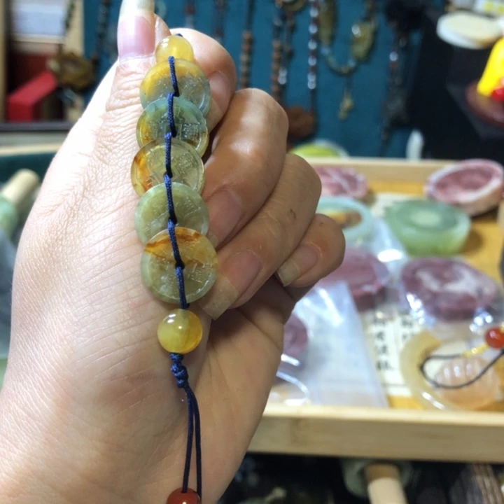 岫玉未镶嵌岫玉五帝钱手链