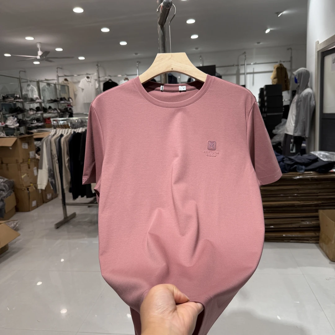 D916男士夏季新款圆领凉感针织凹凸印花短袖T恤百搭半截袖