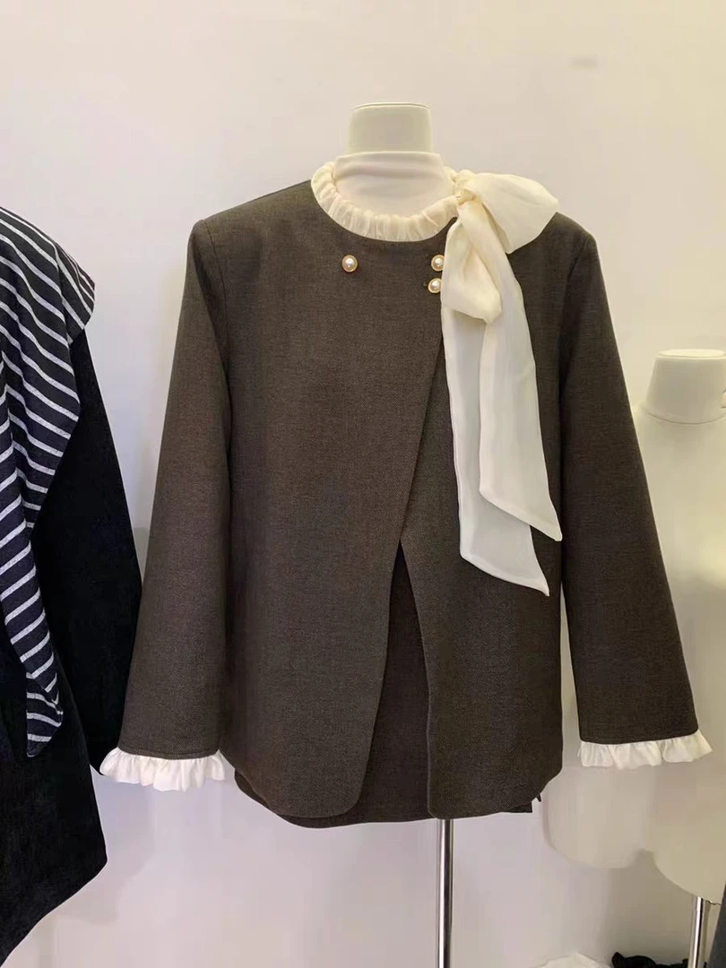 （看姐妹预约人数上新款式）新款韩版丝巾领口设计西装外套