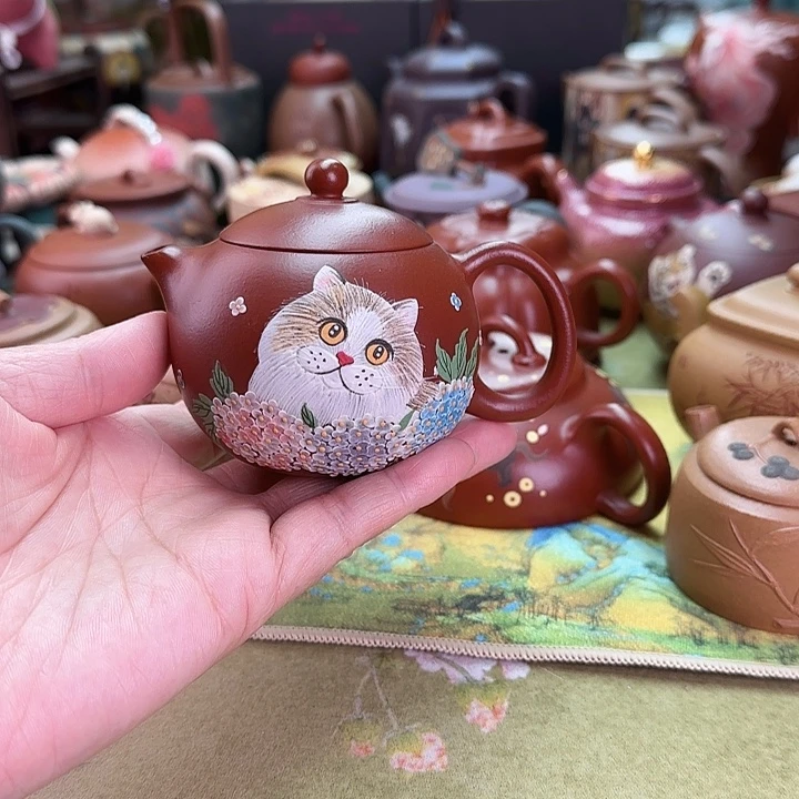 茶壶紫砂绣球猫咪
