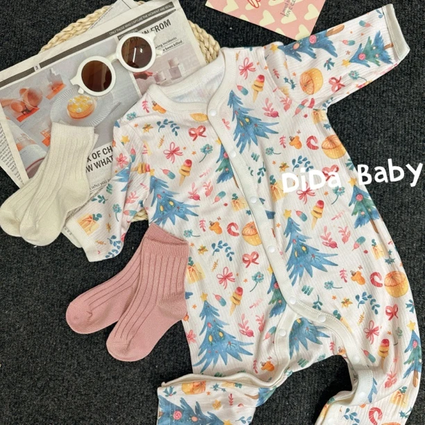 【春日派对】宝宝四季款长袖连体爬服卡通礼物印花外出服