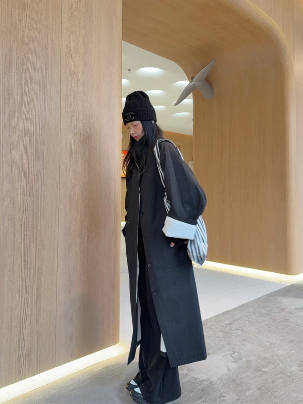 （老北京）韩版立领25春长款百搭风衣外套