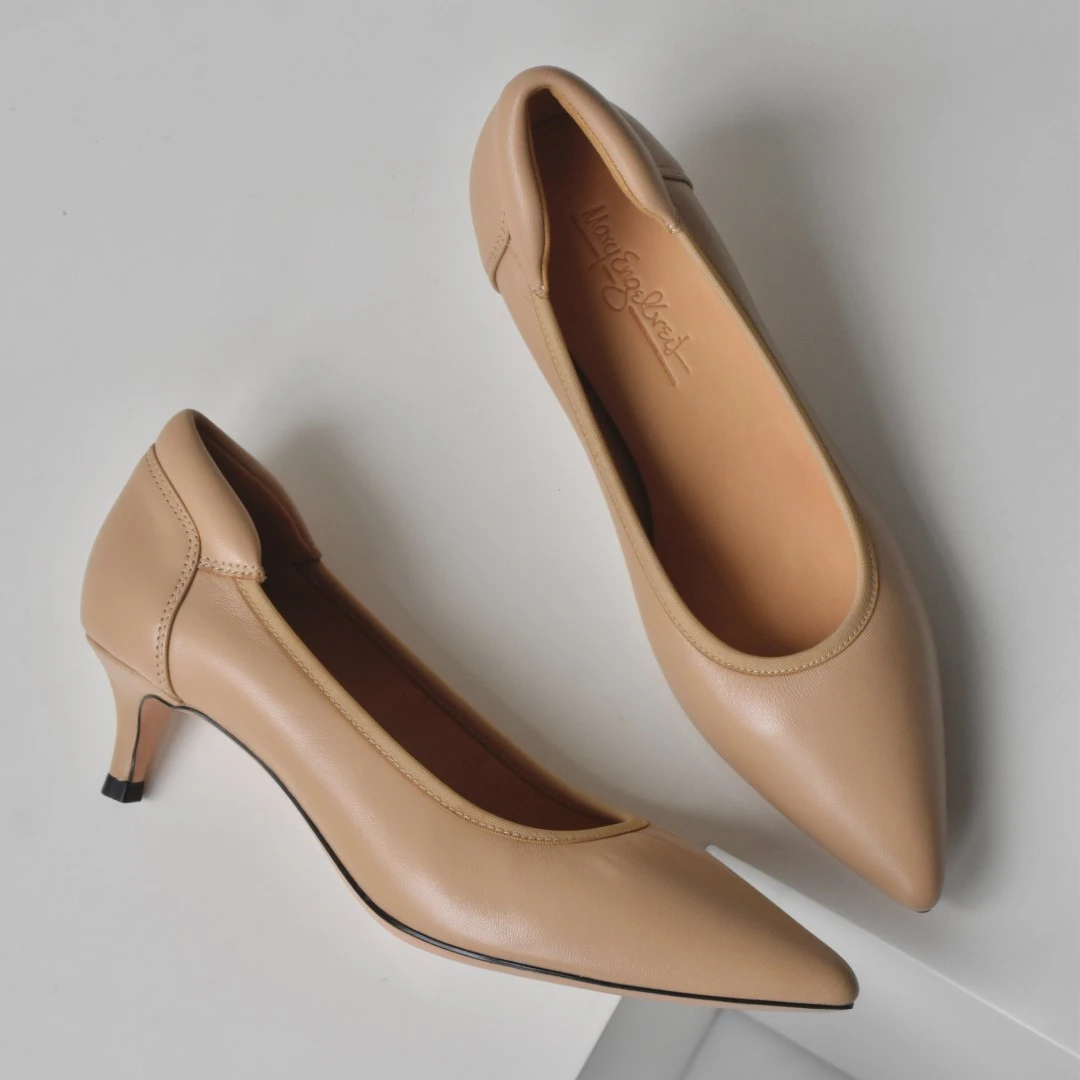 4.5CM真皮尖头鞋酒杯细跟舒适通勤防磨脚工作单鞋，1121奶奶鞋