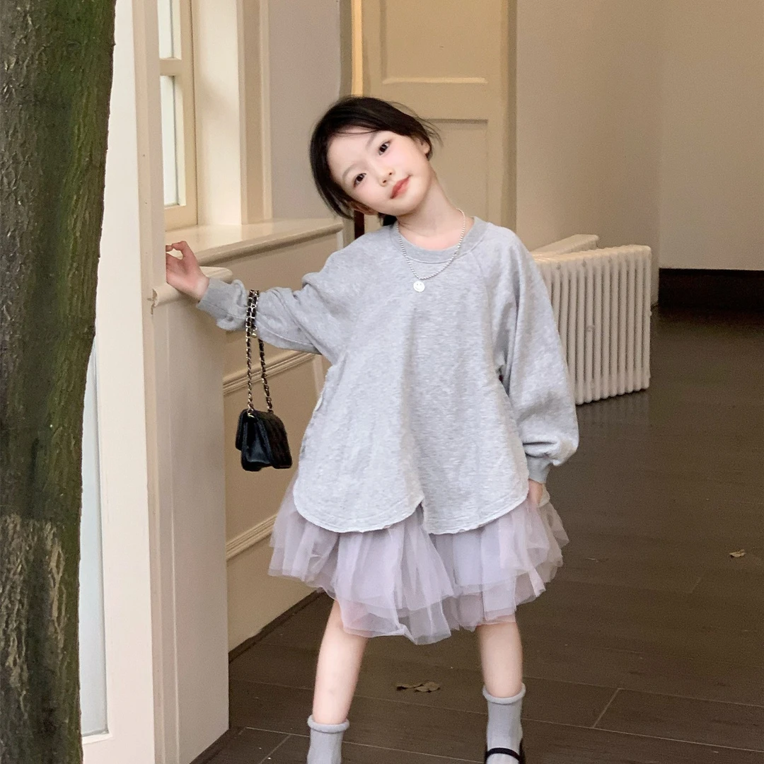 童裙2025秋季女童卫衣连衣裙气质拼接款宝宝公主裙洋气女孩网纱裙