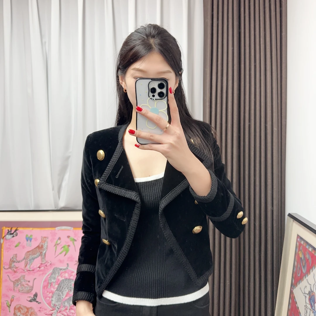 95新 YSL/圣罗兰 绒面外套黑色/250625ZHZBY03