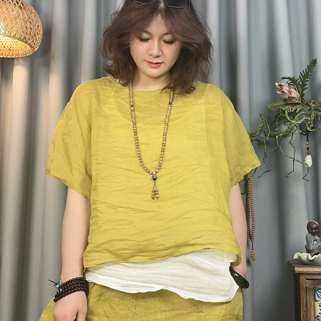 亚亚~推荐【夏季福利款苎麻短款经典百搭】短袖衫