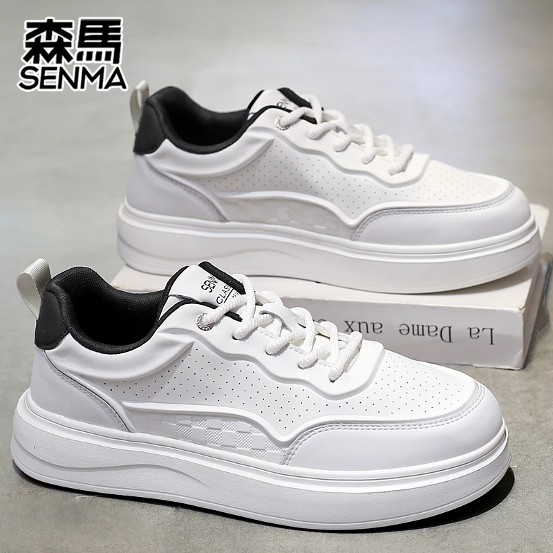 SENMA/森马男鞋夏季透气板鞋厚底增高软底小白鞋