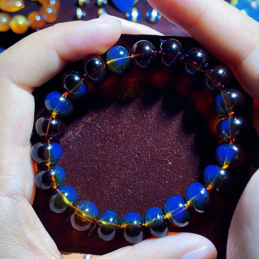 蓝珀裸石未镶嵌红蓝苹果圆10左右