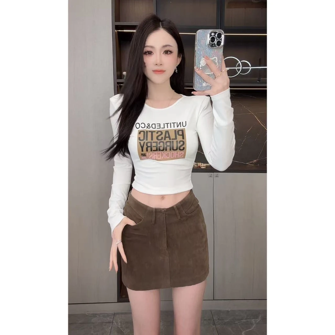 曼曼【甜欲图鉴】韩版时尚休闲印花字母修身长袖T恤