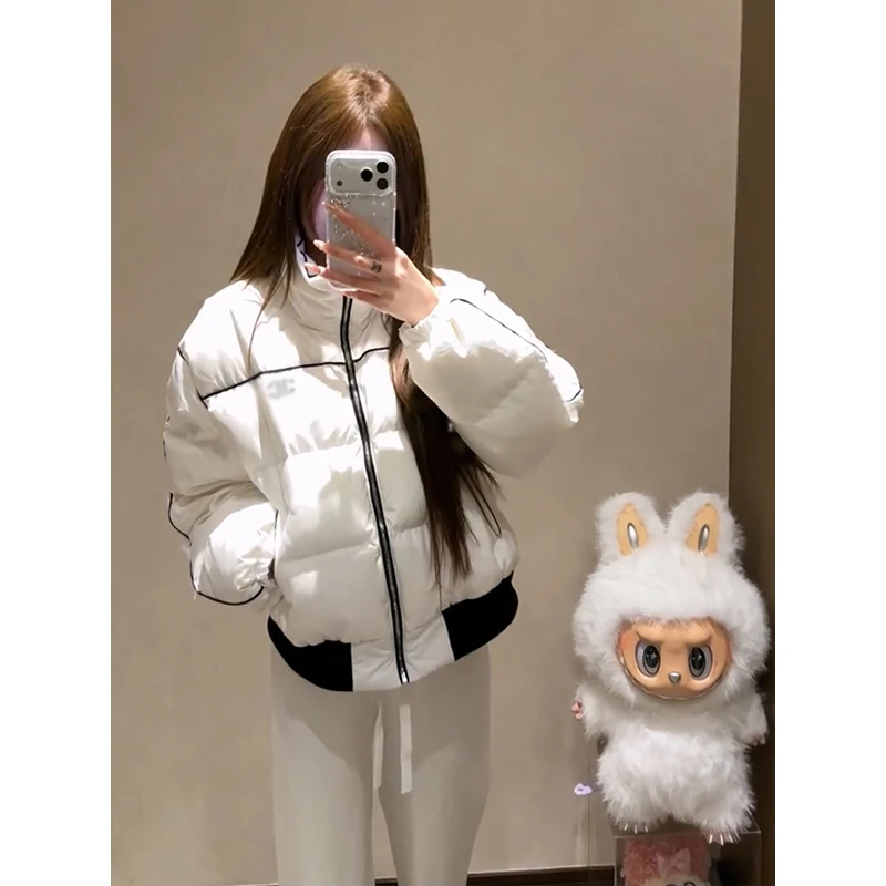 韩系复古撞色拼接立领棉服外套女冬季新款时尚百搭加厚保暖面包服