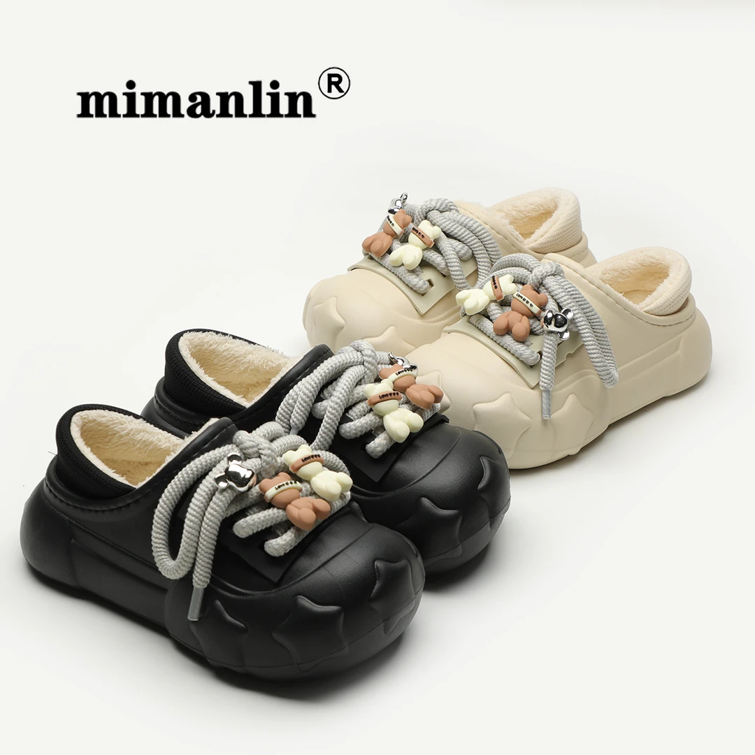 米曼琳厚底毛毛鞋女秋冬季2024新款时尚网红室内居家防滑防水棉鞋