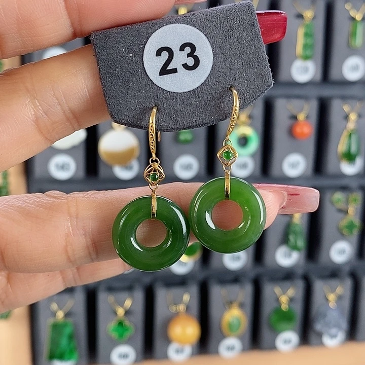 和田玉耳饰18K金镶嵌