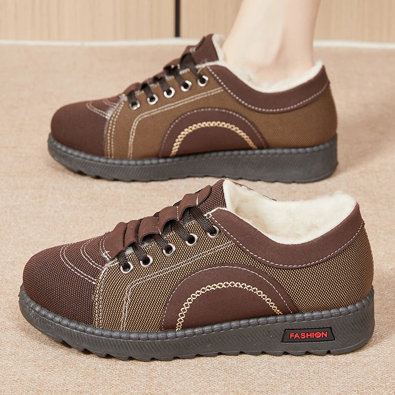 爆款冬季老北京棉鞋女加绒加厚棉鞋休闲平底防滑保暖软底妈妈鞋