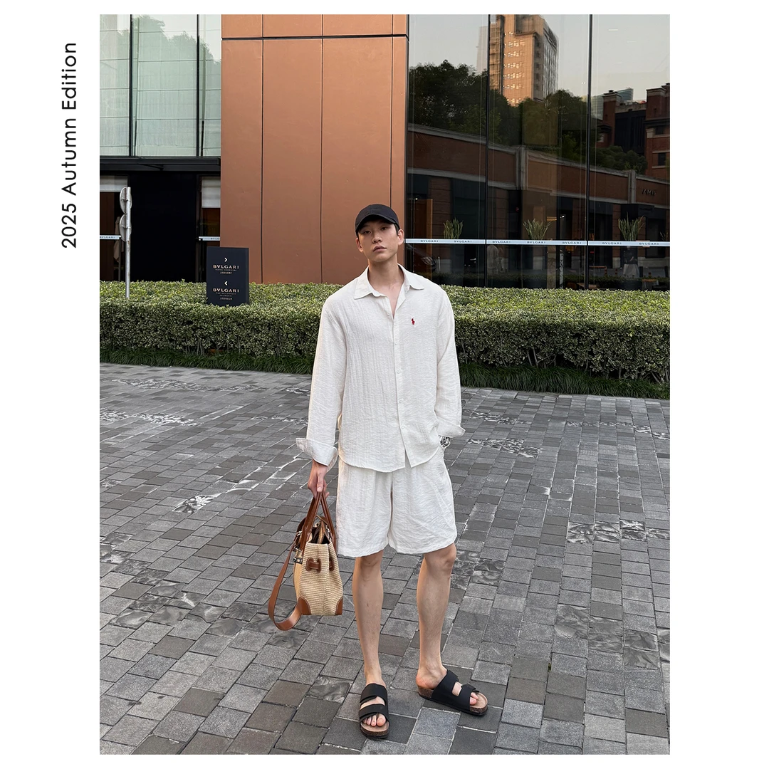 【ZICHENG】 25ss 夏季松弛感老钱风慵懒亚麻长袖衬衫套装休闲宽松