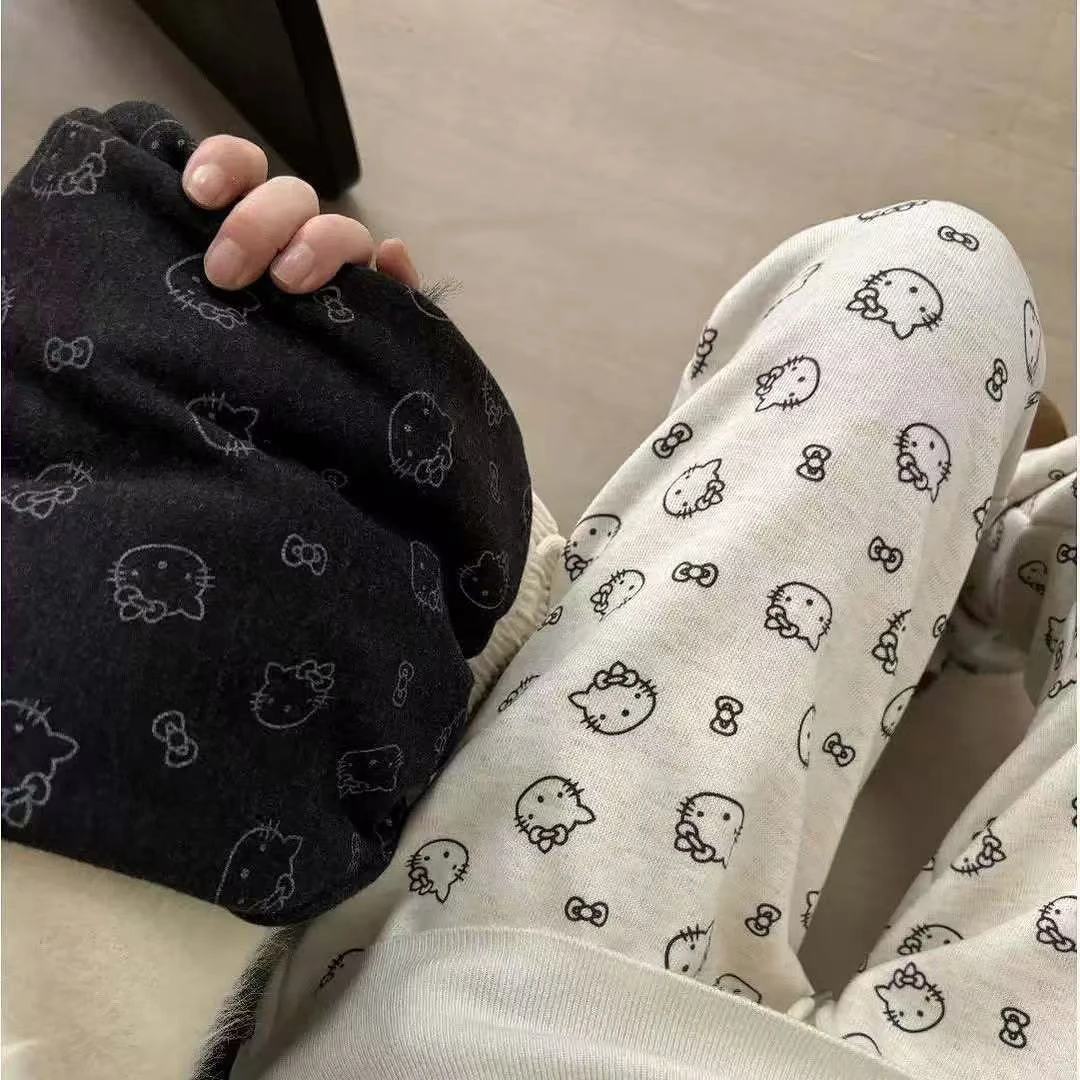 秋上新女童秋款印花阔腿裤儿童外传蝴蝶结打底裤直筒休闲长裤