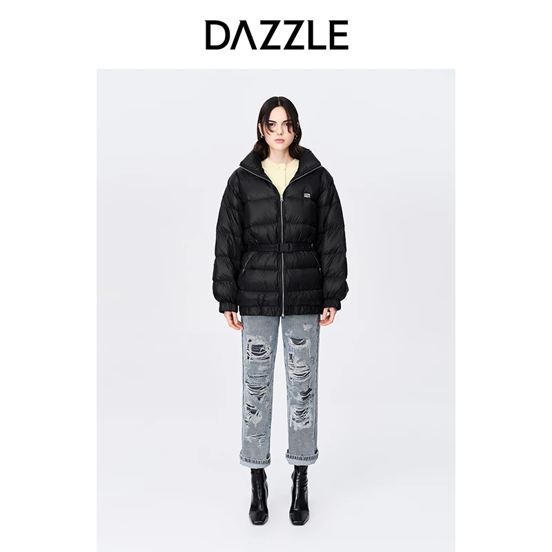 DAZZLE地素立领收腰中长显瘦羽绒服外套2D4K3061A