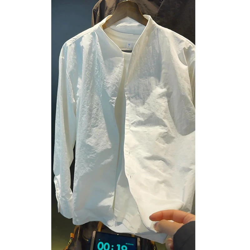 Ins欧货轻奢高定潮牌男士长袖衬衫2025春夏季新款老钱风白色上衣