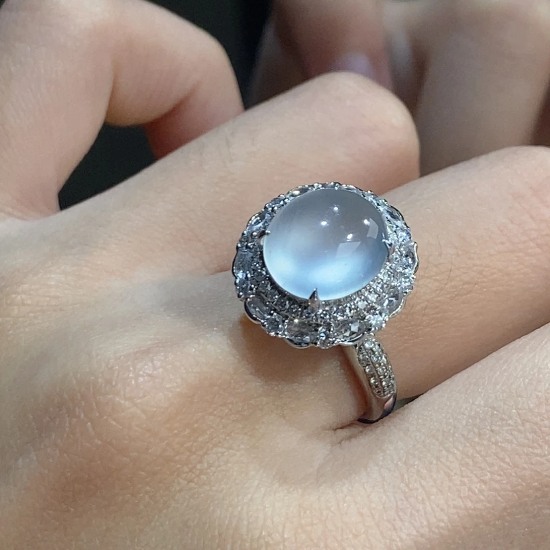 翡翠18K金镶嵌戒指天然缅甸A货翡翠