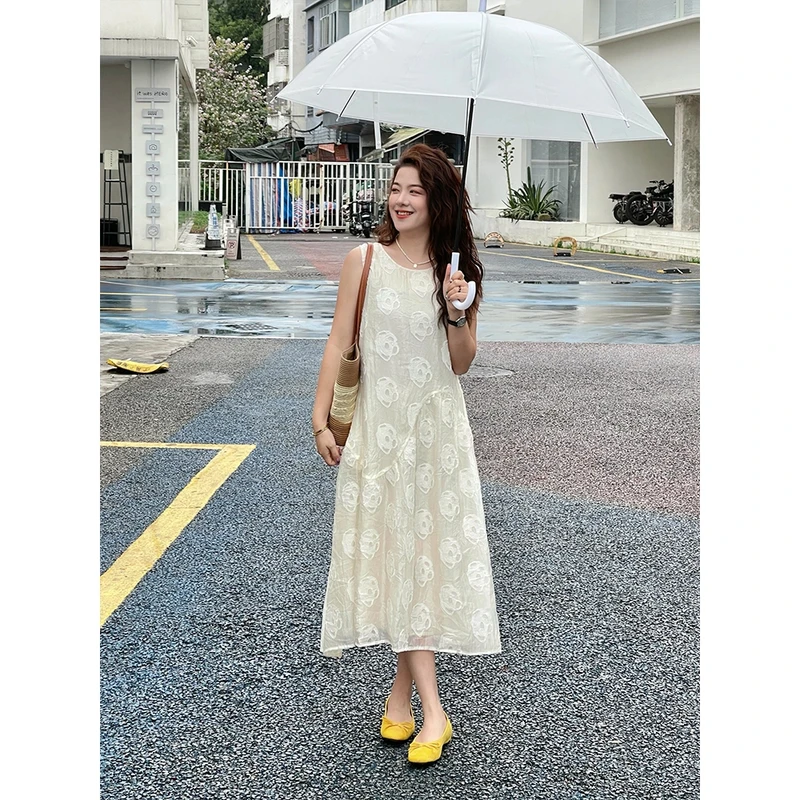 WenWen小个子韩版立体剪花连衣裙穿搭时尚洋气高级感A字裙2551