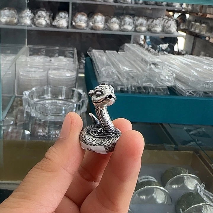 足银999小蛇茶宠摆件