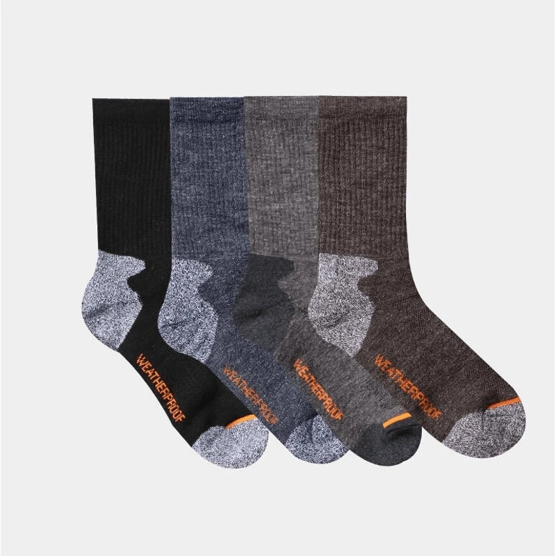 一组4双！户外美丽奴袜登山徒步保暖男士中筒袜