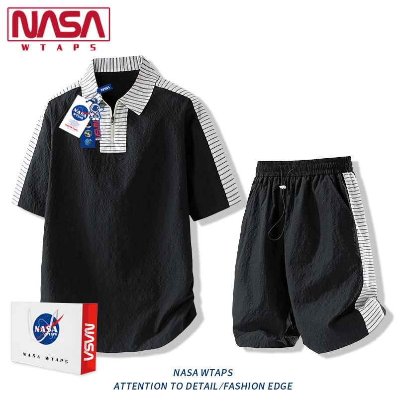 NASA WTAPS冰丝速干休闲运动套装男款夏季新款潮牌T恤短裤两件装