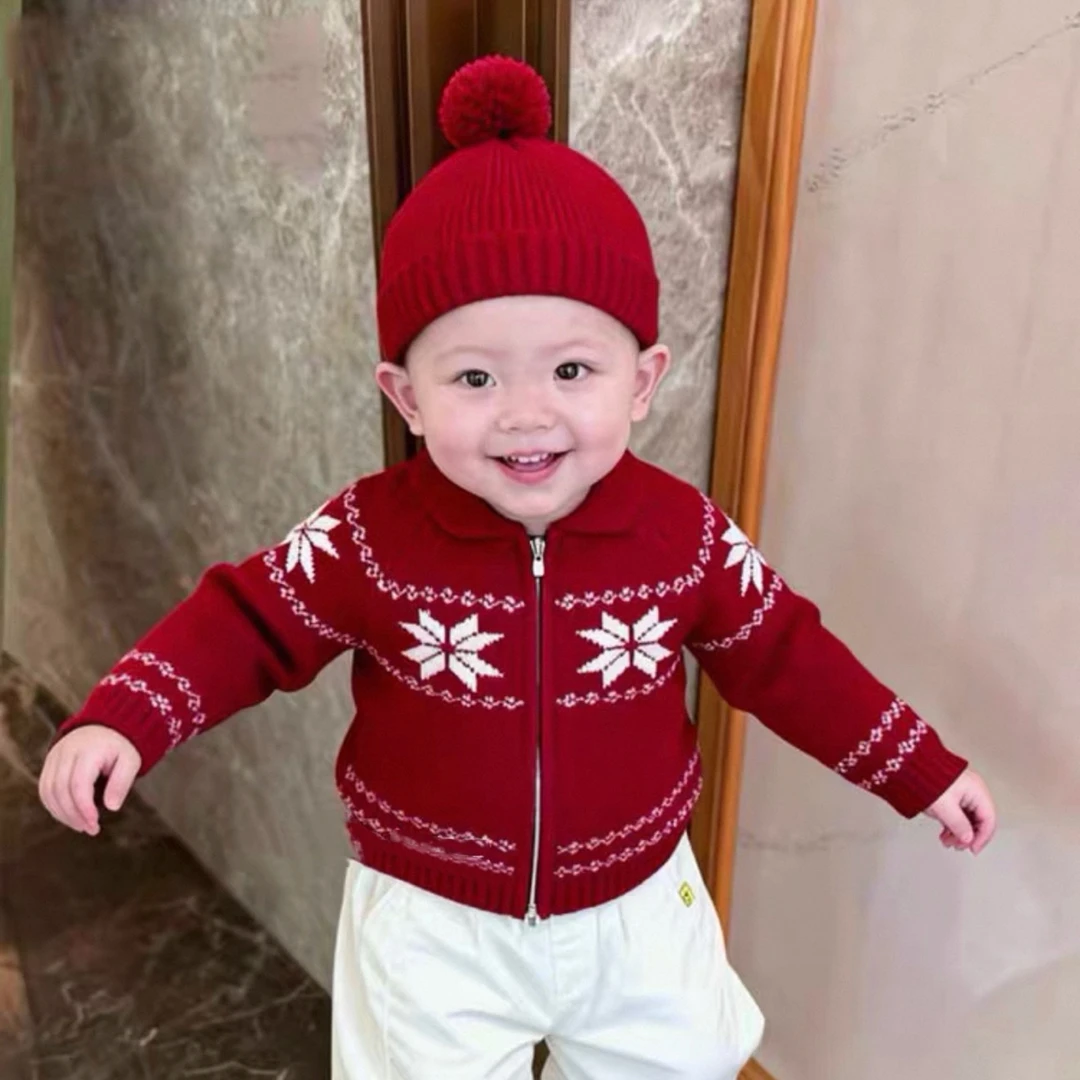 【红色费尔岛拉链开衫】儿童家居服