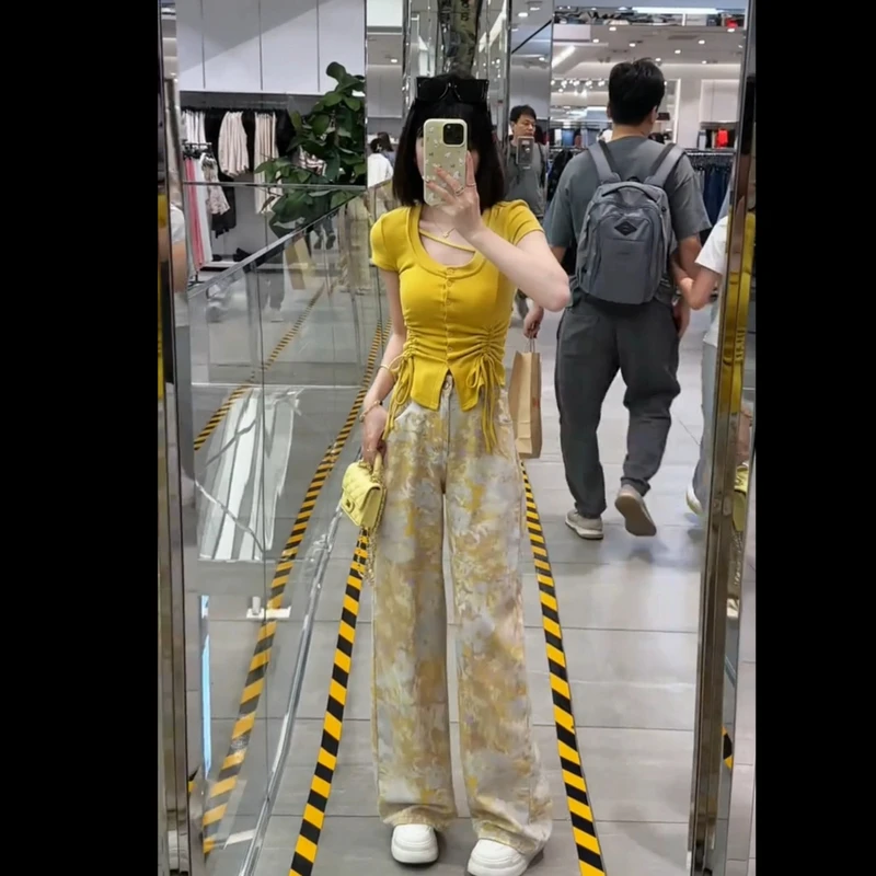 2025夏季新款时尚设计感潮流酷辣简约抽绳修身显瘦上衣裤子两件套