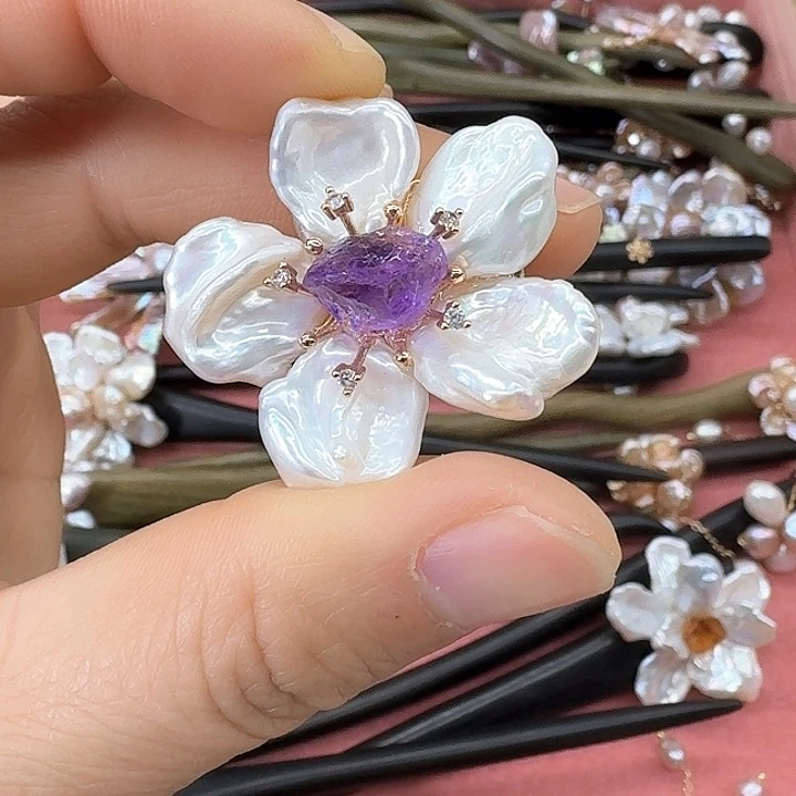 淡水珍珠发饰银S925镶嵌猫*