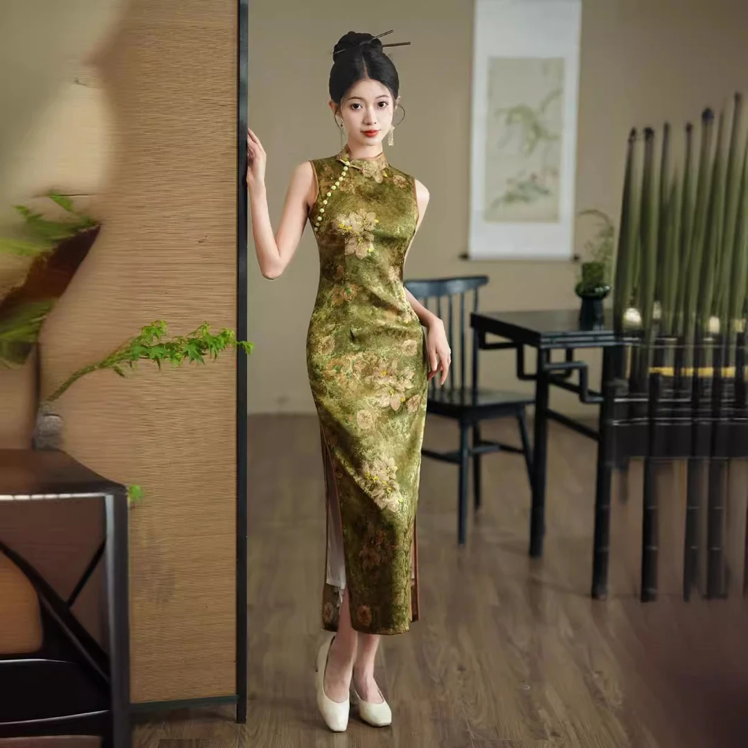 品味十足~旗袍复古长款年轻款提花修身中国风连衣裙改良新款旗袍