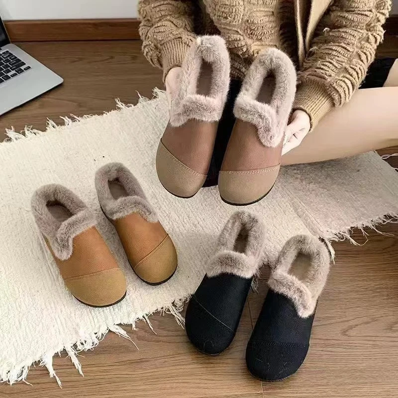 冬季加绒保暖拼接豆豆鞋软底防滑舒适休闲布鞋