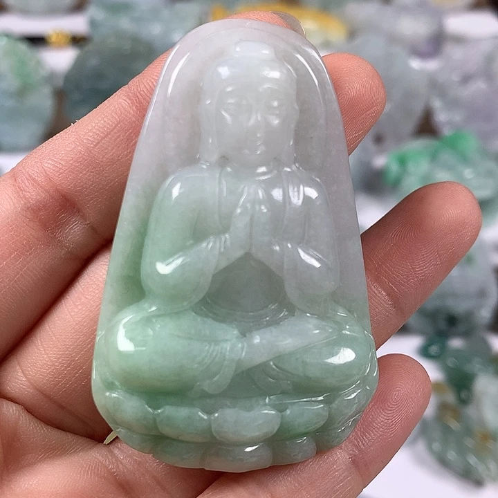 光***明翡翠未镶嵌颈饰大日如来福利卡厚11+