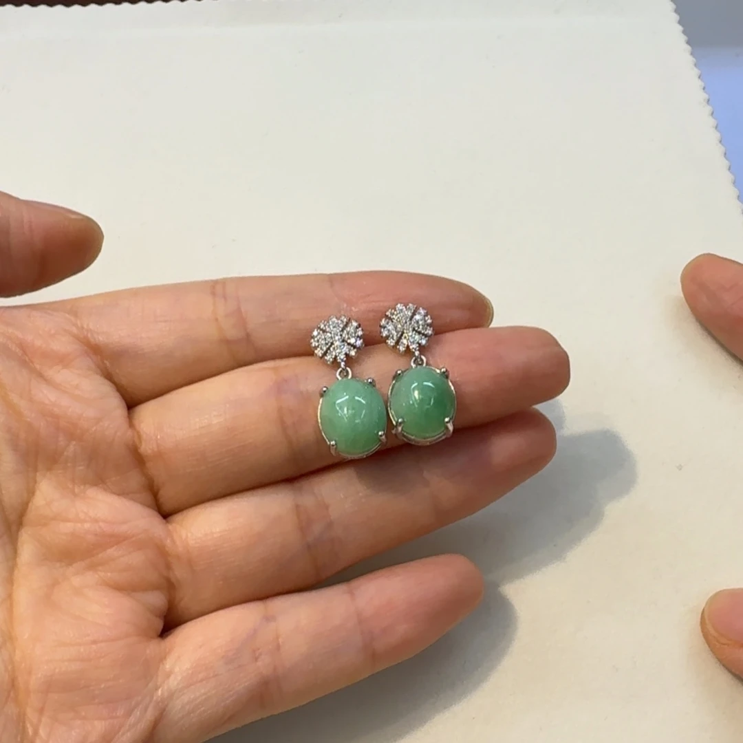 银S925镀金镶嵌翡翠耳饰耳饰