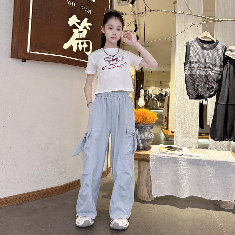 女童夏装套装2025新款大童女孩夏季洋气工装裤儿童潮酷穿搭两件套